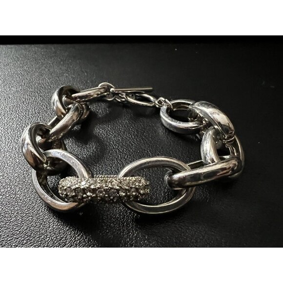 Express Silver Large Link Chain Bracelet w Faux Diamond Accent - Picture 6 of 6